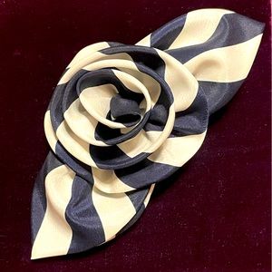 Large Navy & White Striped Hair Flower Clip